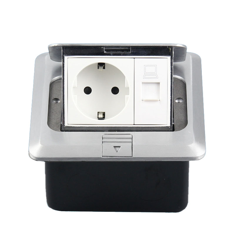 Customized Aluminum Alloy 2 Way Power Outlet Floor Socket with USB Phone Internet Sockets