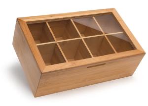 China 8 Compartments Bamboo Storage Organizer Box , Wooden Tea Box With Glass Lid wholesale