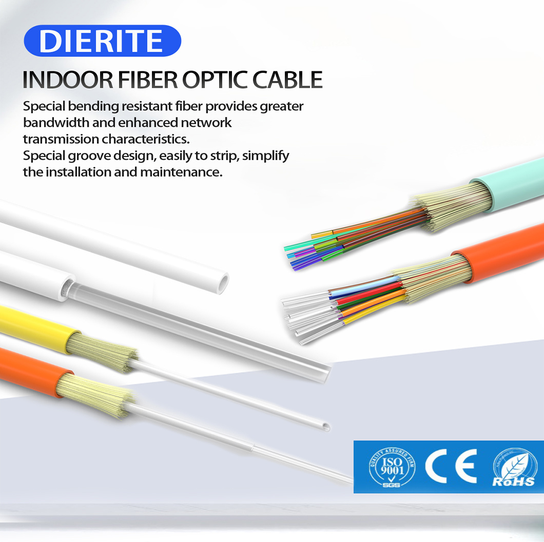 Optic Fiber Cable FTTH Flat Drop Cable with FRP Strength LSZH Jacket Optical Fiber Cable