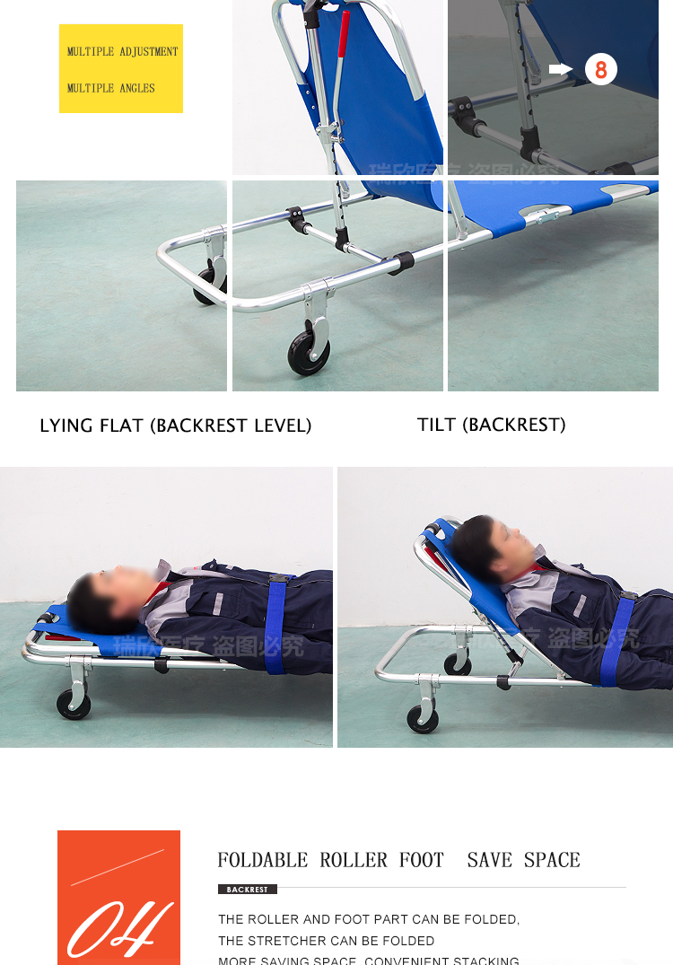 2020 Design CE Standard WJD1-2C Aluminum Alloy Ambulance Stretcher for Easy Transport