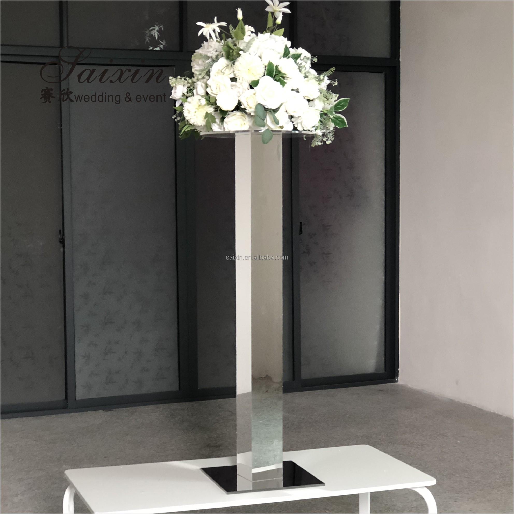 Hot selling gold mirror display stand flower stand for wedding centerpieces