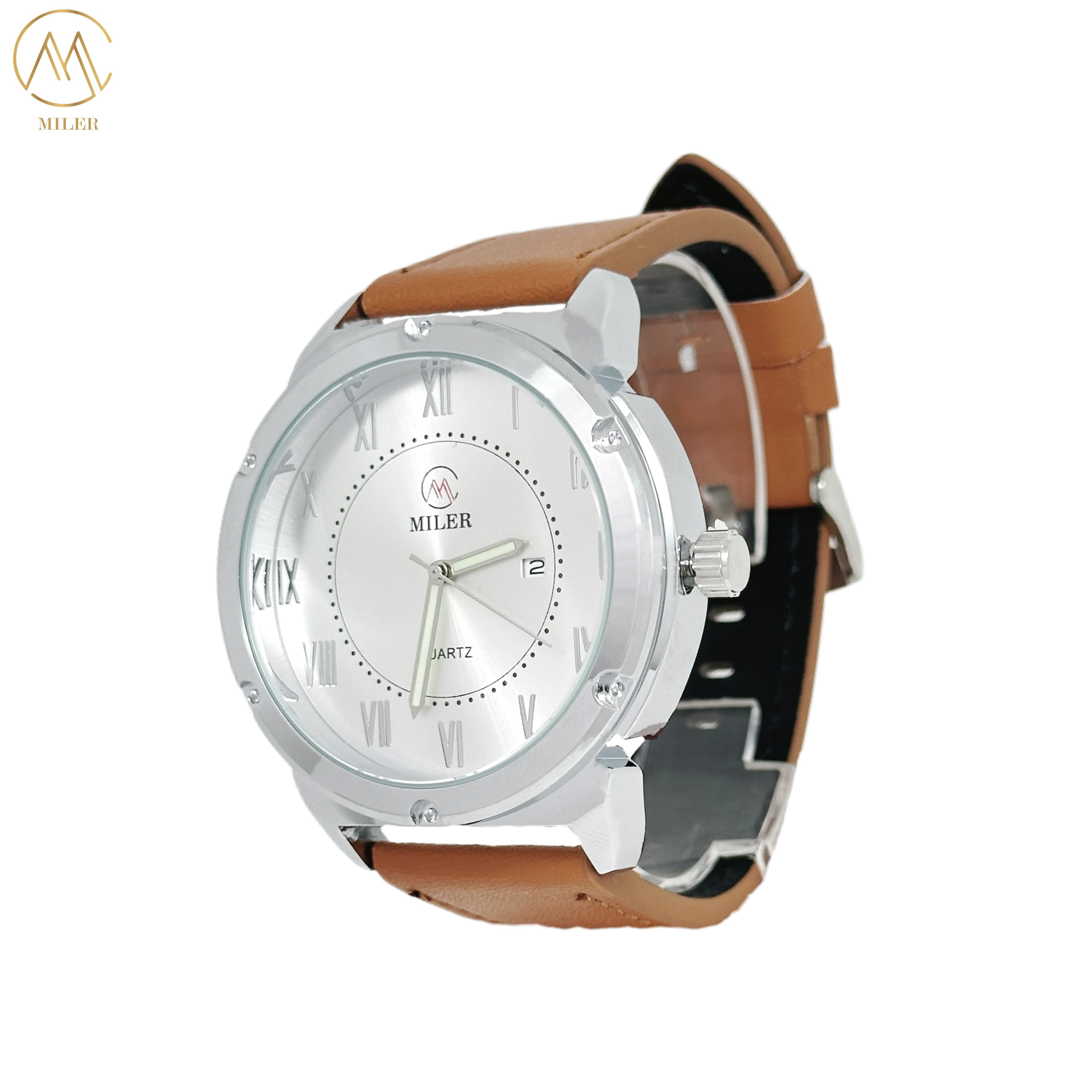 Hot Sell Alloy White Black Metal Quartz Movt Watch With Leather Strap