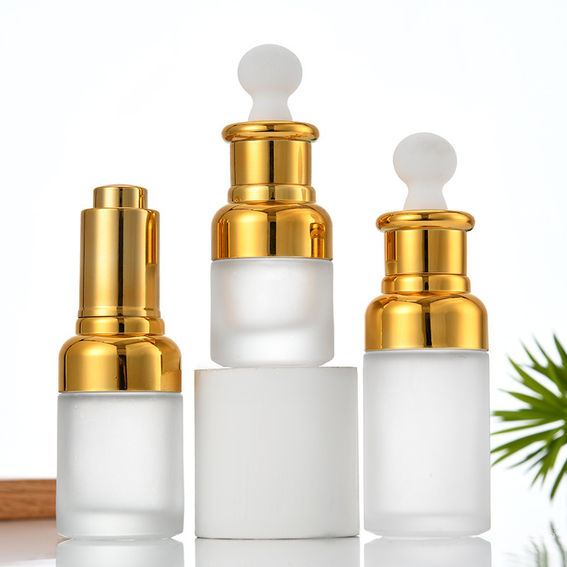 Round Glass Bottle Alu Dropper Essential Oil Bottle with Box Customize Luxury Oil Push Button Flat Shoulder 20ml 30ml 50ml
