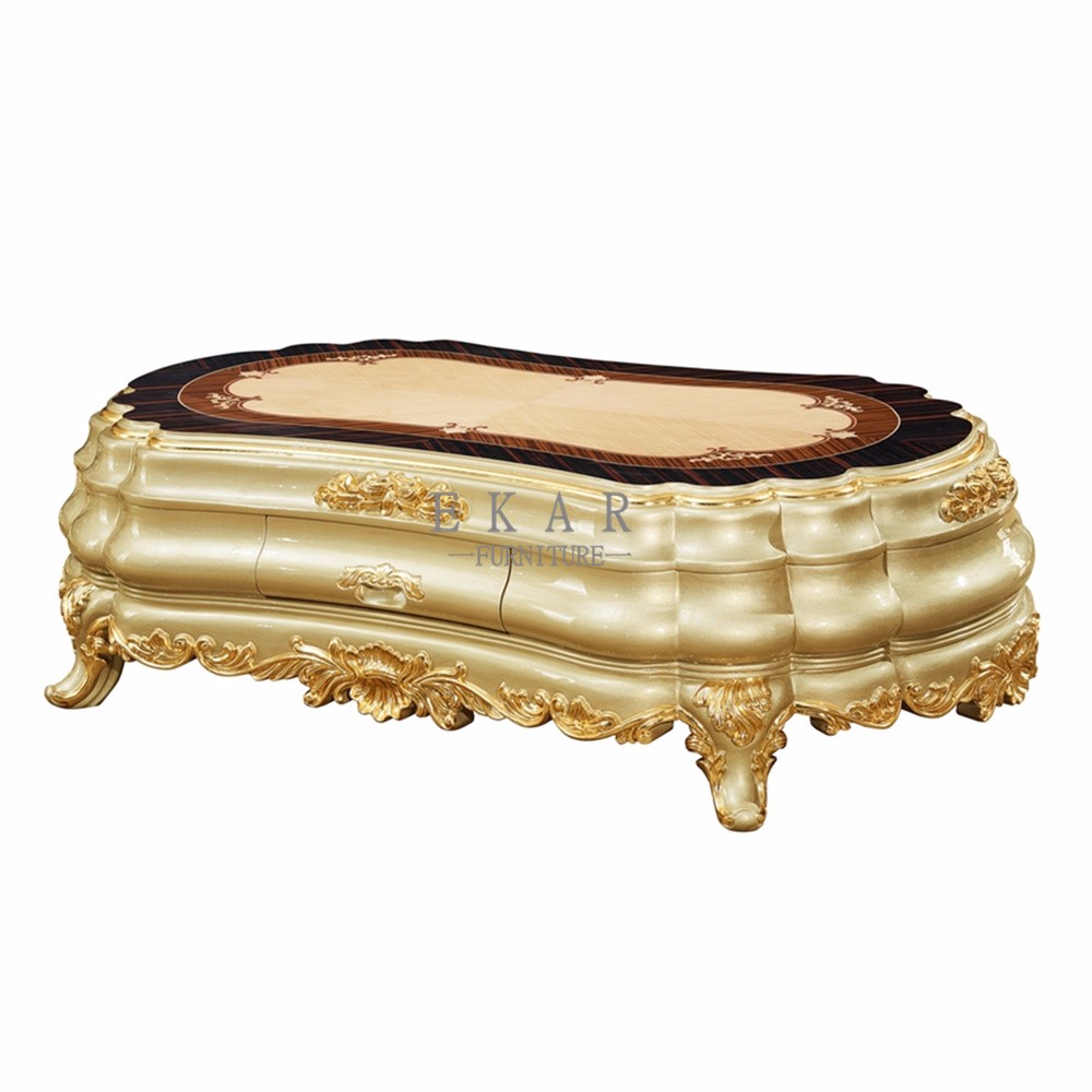 Gold Storage Carved Wooden Coffee Table