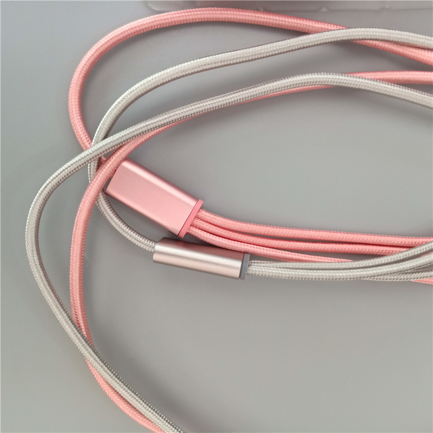 1.2M USB 3 In 1 Fast Charging Cable Knitted For Phone Charger