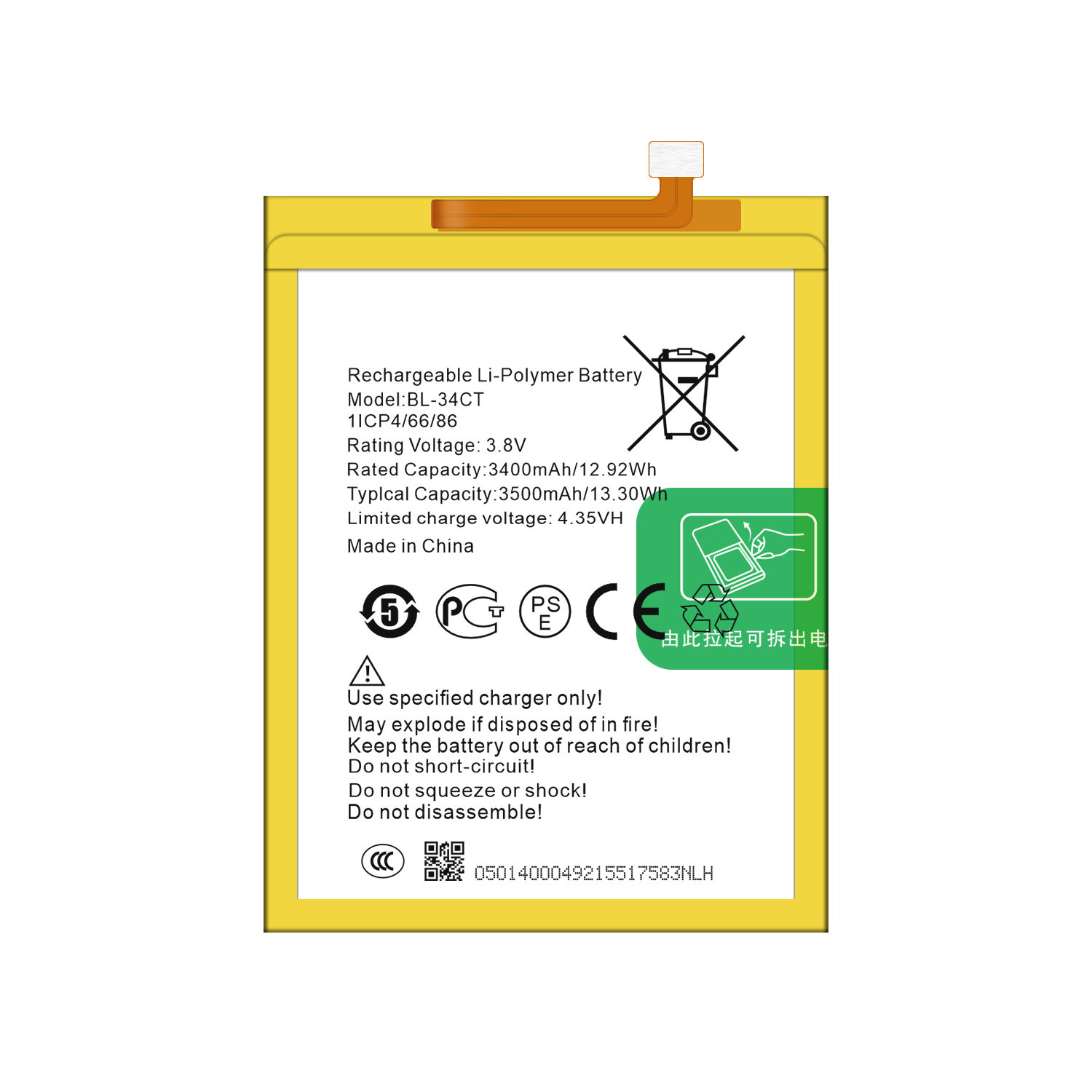 3500mAh KB8 BL-34CT Mobile Phone Battery for Tecno Spark 3 Pro Rechargeable Batteries