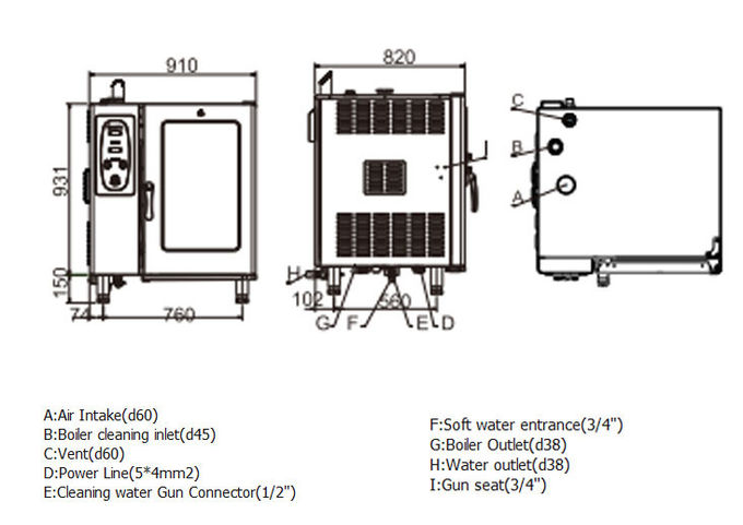 Hotel Commercial Kitchen Cooking Equipment Hot - Air Combi Convection 10 GN 1/1 Gas Safety Syatem