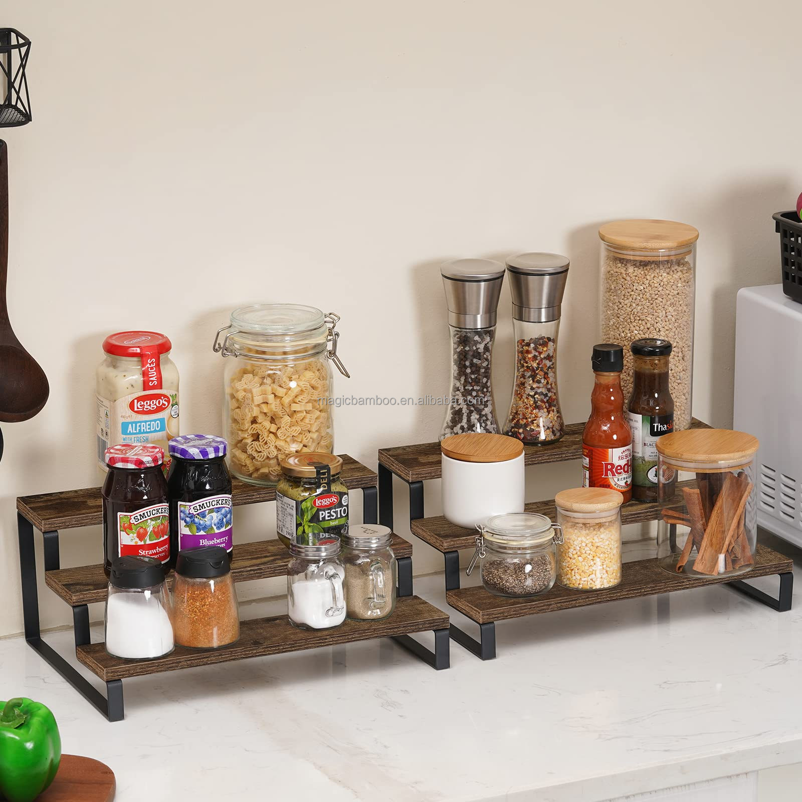 Three-layer Spice Rack Storage Holder for Modern Kitchen Pantry Cupboard Organizer
