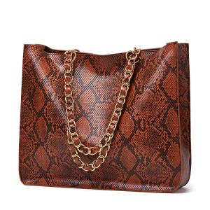 China Extra Large Brown Serpentine Faux Crossbody Leather Tote Handbags wholesale