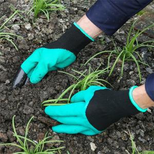 China Dig Plant Nylon ABS Green Garden Gloves With Claws 4 wholesale