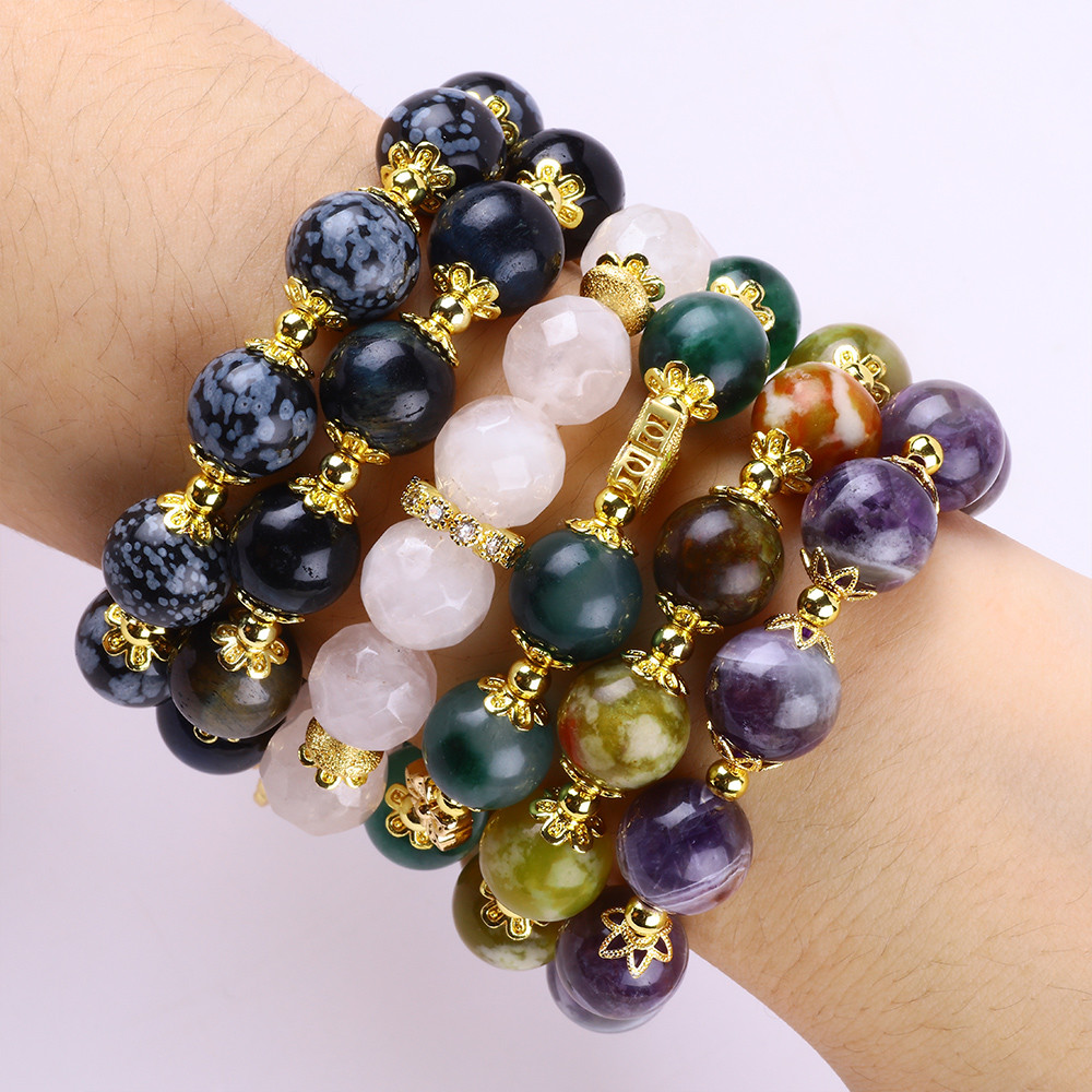 Handmade Gemstone Beaded Bracelet Snow Flake Adjustable Charms Bracelet For Party Daily Wearing
