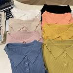 Lapel Button Women Knit Sweater , Long Sleeve Knit Sweater