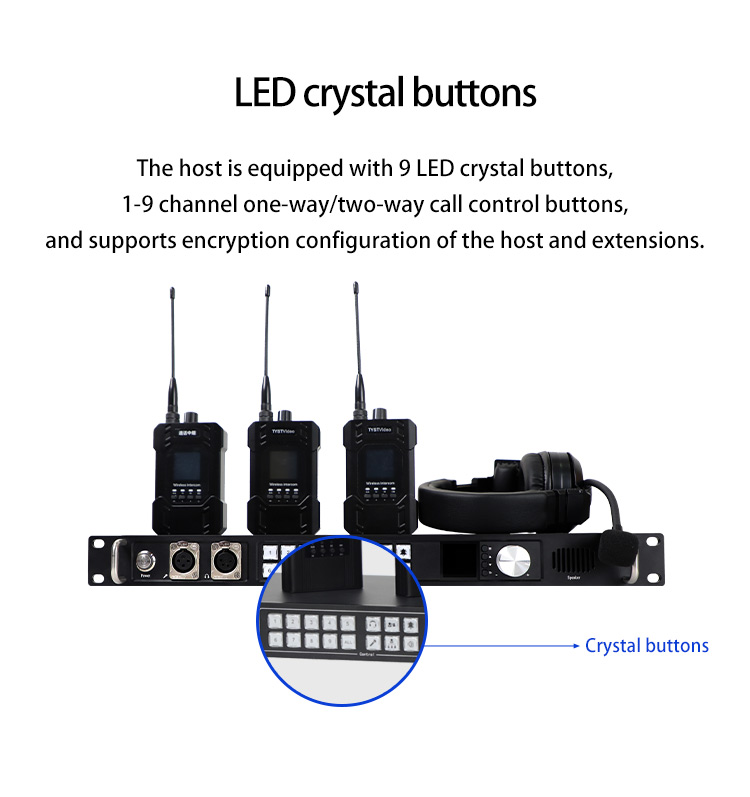 8-Channel Intercom Radio Communication Wireless Call System with Tally Light and Long Range