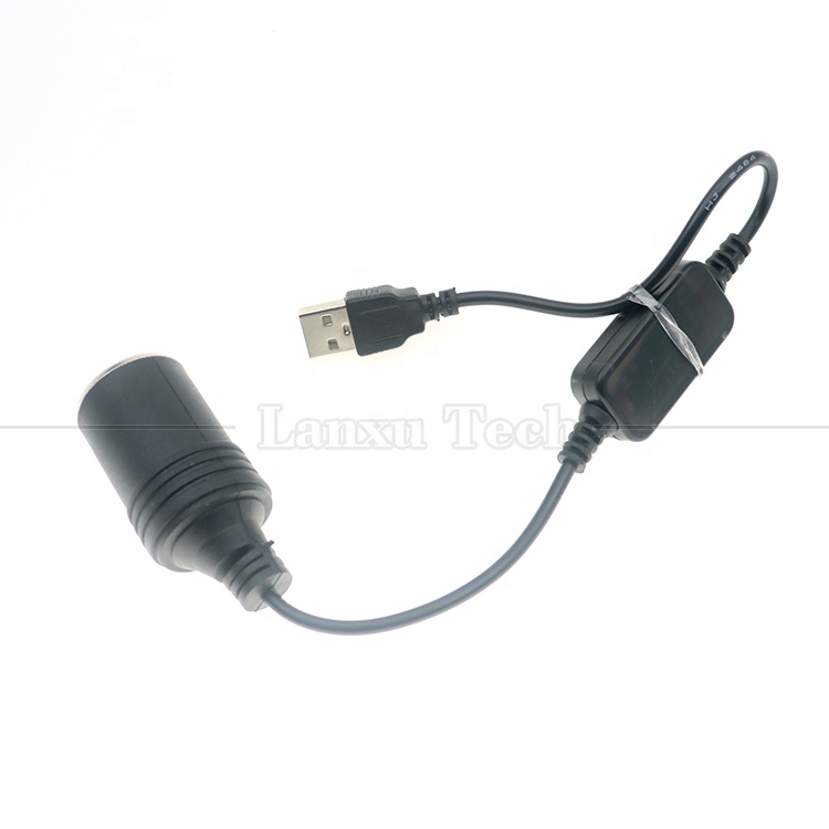 Set Up Charger USB A Male 5V to 12V Car Cigarette Lighter Socket Female Converter Cable