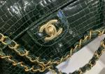 Classic Style Green Croc Crossbody Bag , 25.5cm Crocodile Skin Shoulder Bag