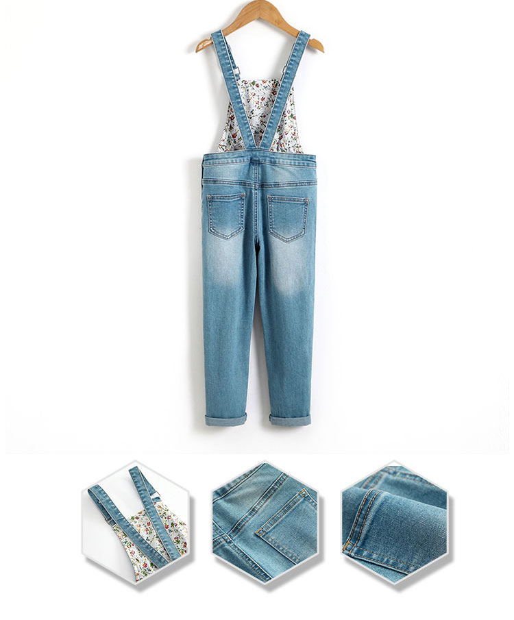 Light Blue Overall Dungaree Jeans Jumpsuit For Children Girl Anti - Pilling