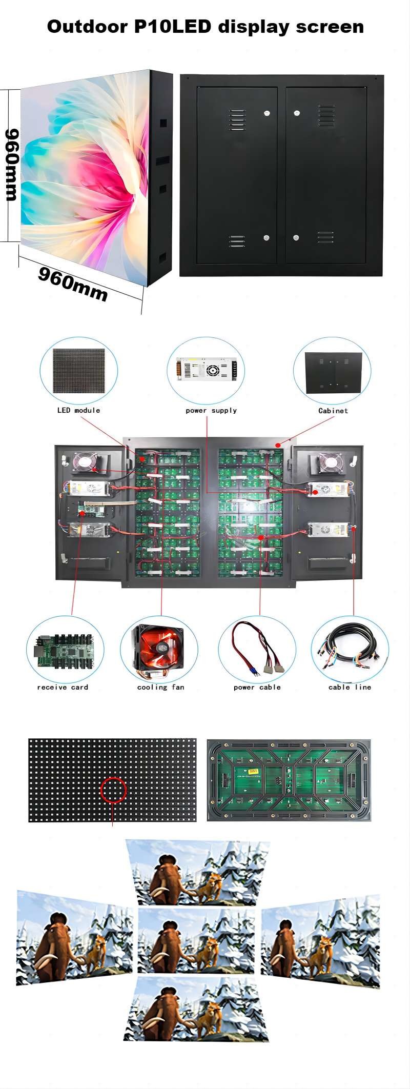 6500cd/sqm P10 960x960 Outdoor Led Display Empty Cabinet Screen