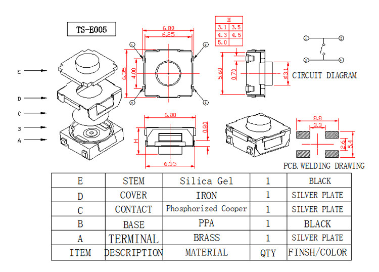 Momentary Waterproof Tactile Switch / SMD Tactile Switch For Car Key Remote