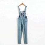 Embroidered Suspender Little Girl Denim Overalls Slim Fit Color Fade Proof