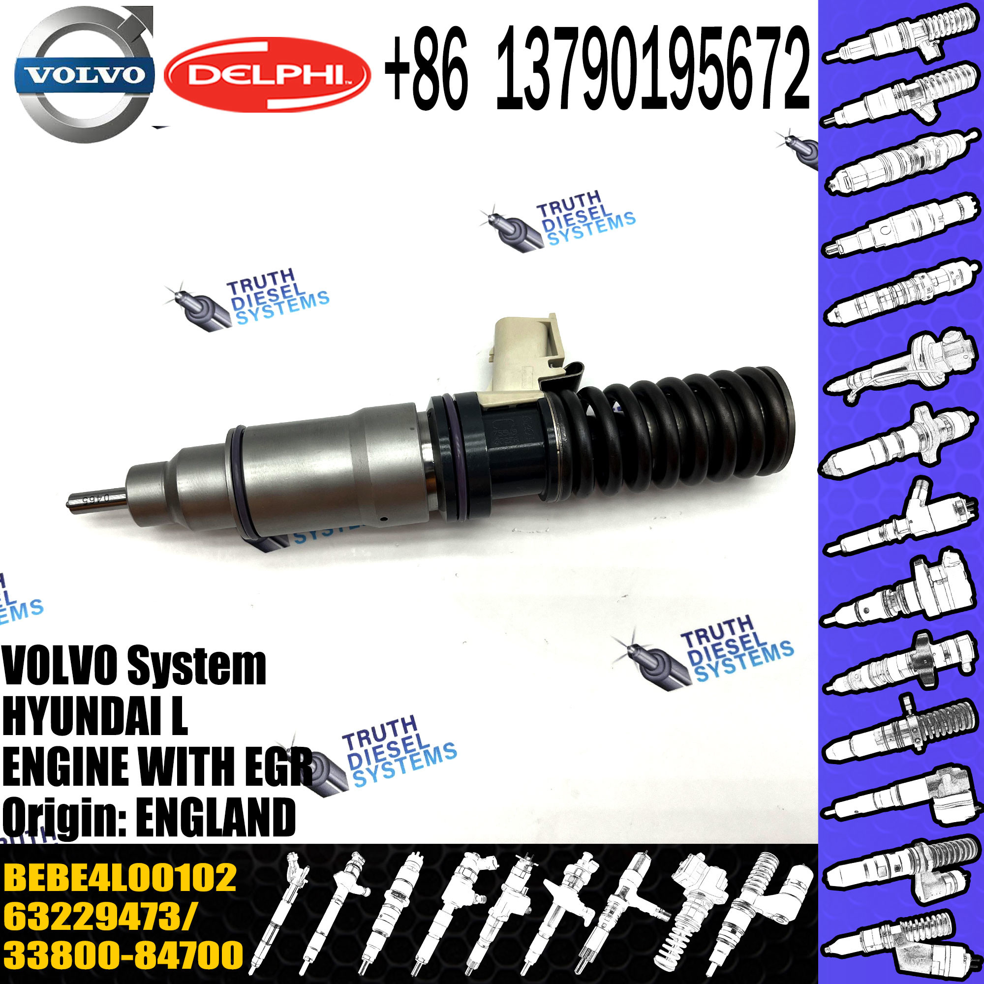 BEBE4L00102 Excavator Parts Common Rail Fuel Injector 21582096