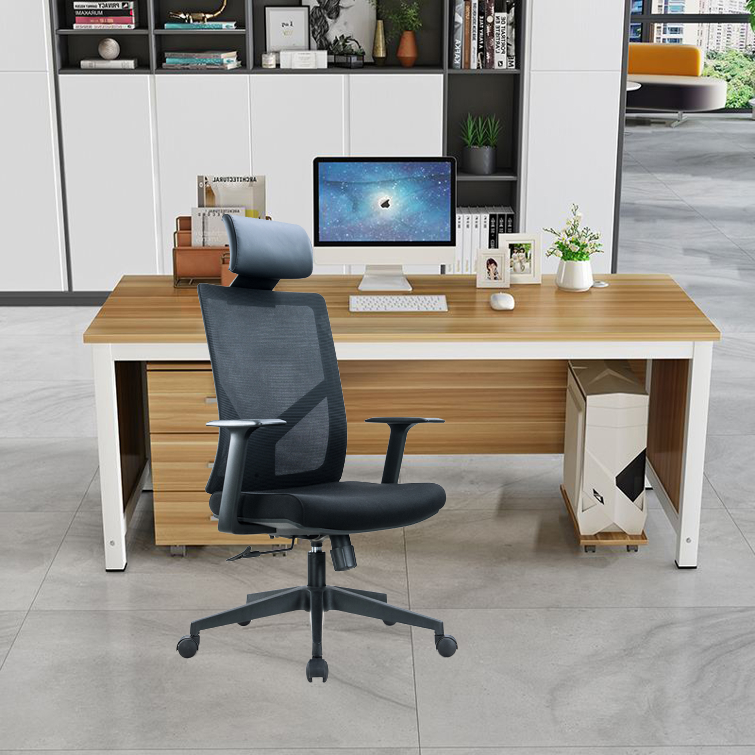 Ergonomic Swivel Office Chair with Height Adjustment and Stainless Steel Base