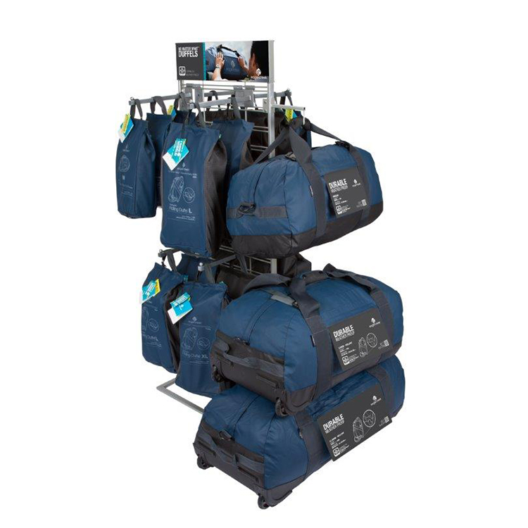 Three Sided Retail Clothing Rack Free Standing Metal Rack Backpack Display Rack