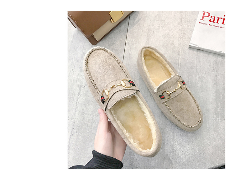 Warm Women's Casual Loafers , Soft Bottom Plus Velvet Flat Shoes New Styles