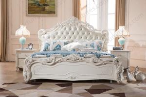 China Luxury Royal Bedroom Furniture Set Wooden faux leather Bed 9001 wholesale