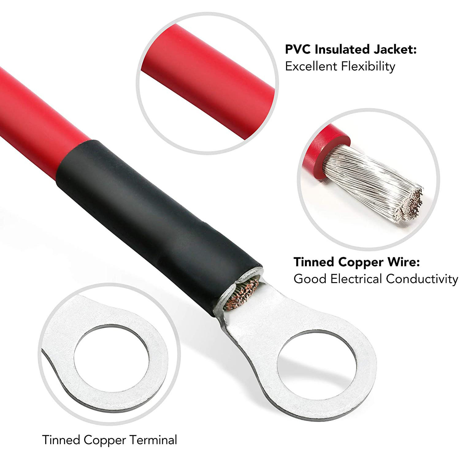 95mm2 120mm2 Industrial Truck Inverter To DC Positive Tinned Traction Battery Storage System Terminal Cable With Lugs