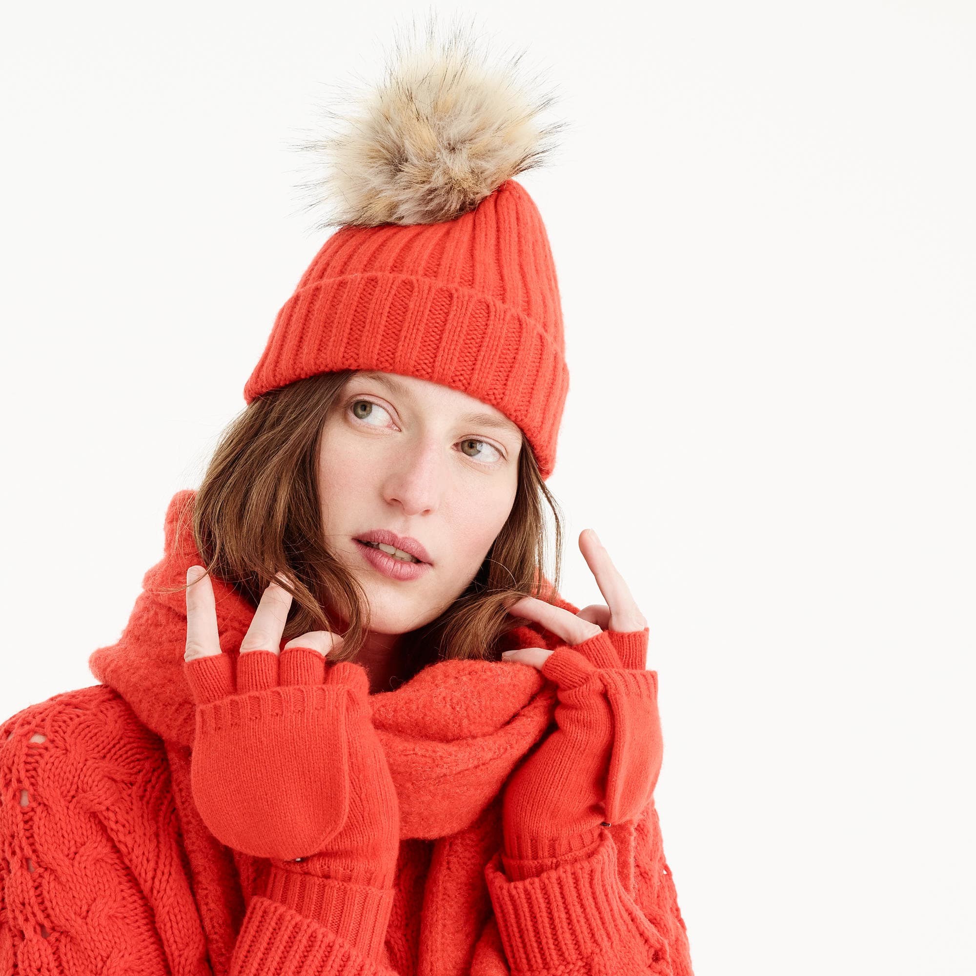 Warm Knitted Womens Winter Hats Pom Pom , Elastic Beanie With Fur Pom Pom
