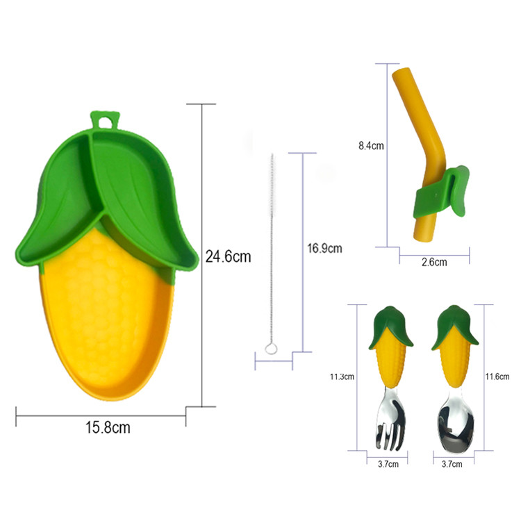 Divided Corn Plate Set Silicone Baby Feeding Set Non Slip Suction Base
