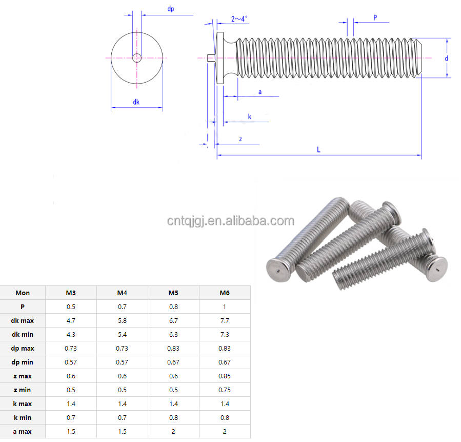 Affordable M4 M5 M6 M8 M10 Welding Screw CD Weld Studs Industry Silver Finish for All Material Made of Stainless Steel