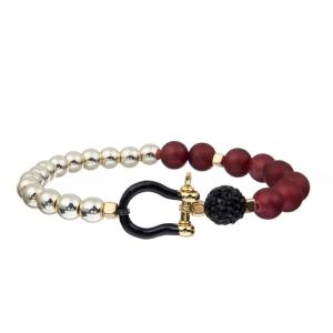 China Deep Red Seed Beaded Bracelets Unisex Stretchy Nylon Thread Stacking wholesale