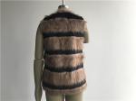Brown And Black 2 Tone Ladies Faux Fur Jacket Collarless Neck For Female