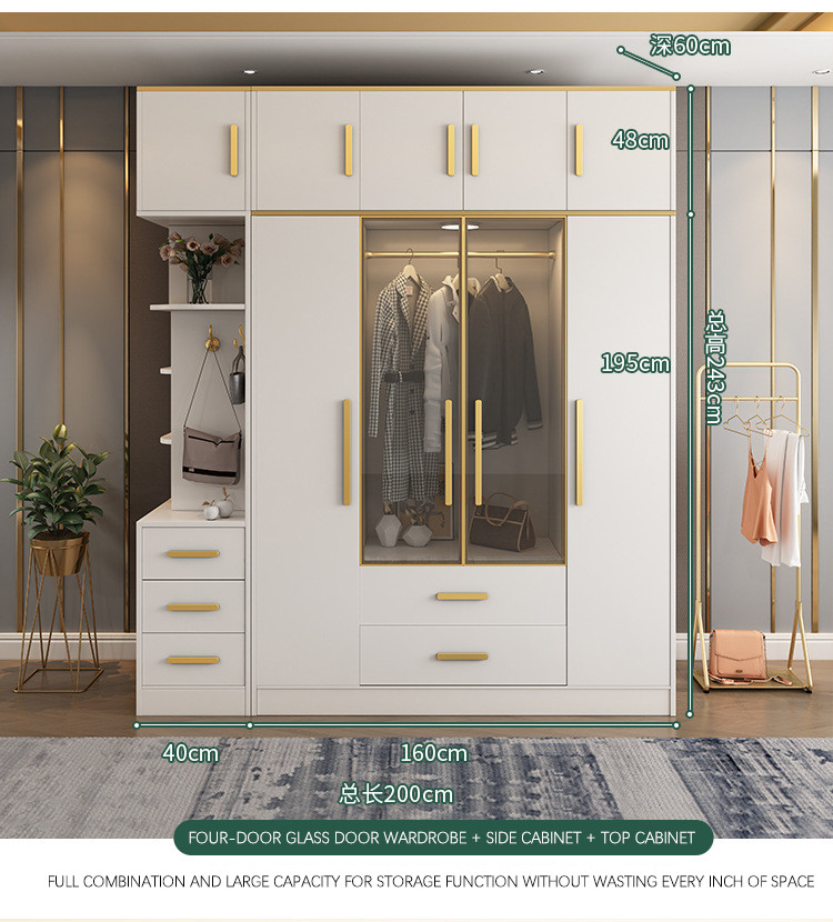 Home Modern Bedroom Furniture MDF Panel Freestanding Wardrobe Cabinet