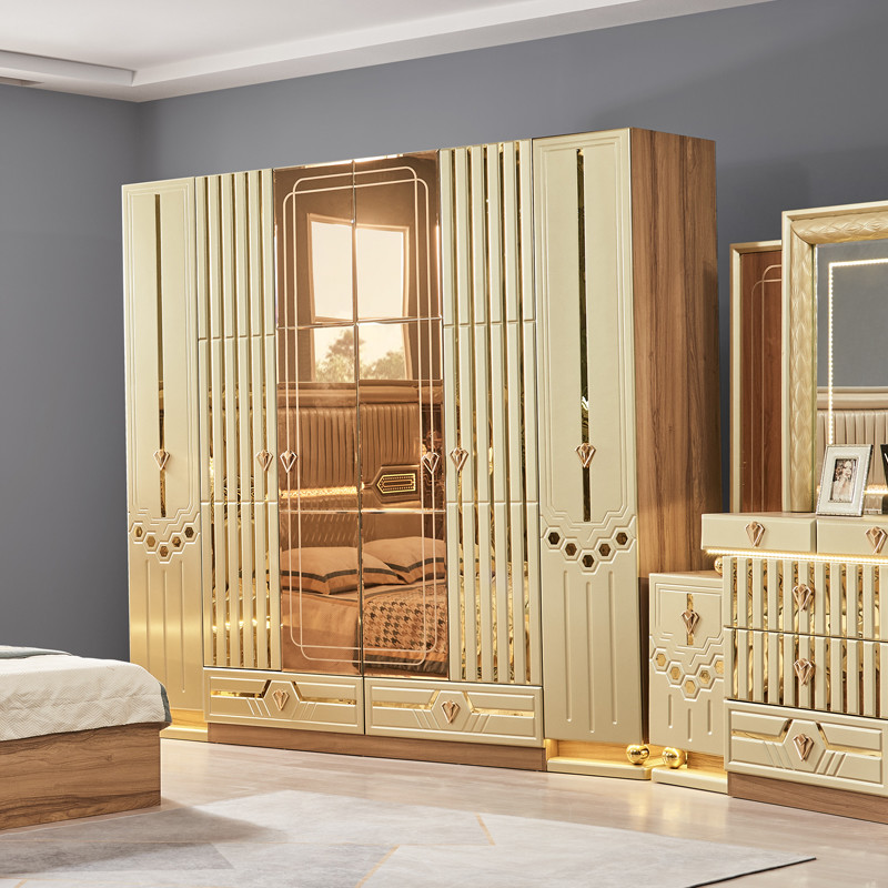2025 New Modern Design King Size Double Leather Bed Suite Master Room Full Set Luxury Wooden 5 Piece Home Furniture Bedroom Sets