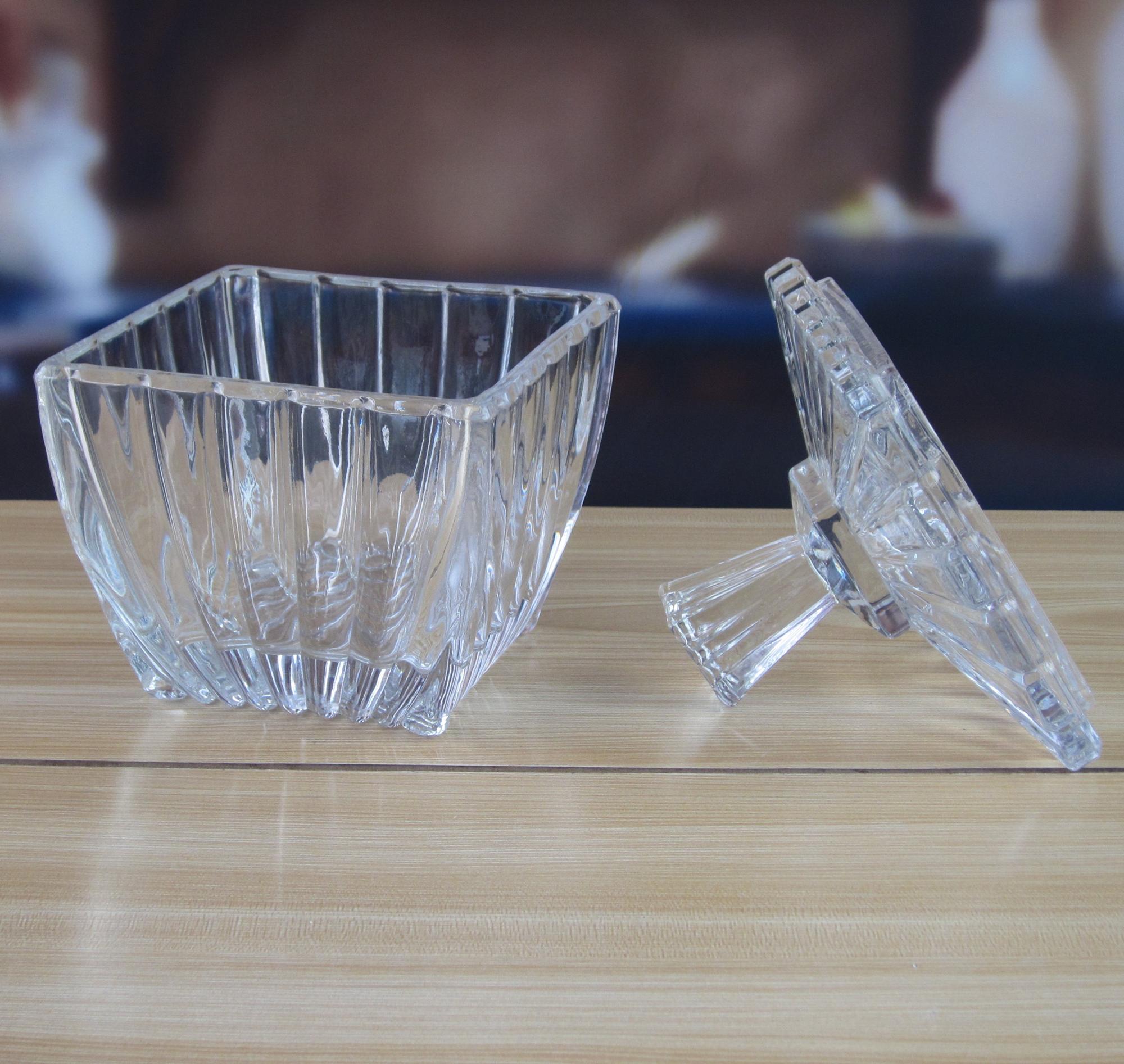 Square Optic Stripes Glass Storage Jars For Candy
