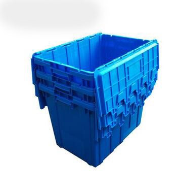 Attached Lidded crates Plastic Storage tote logistic box with hinged lids