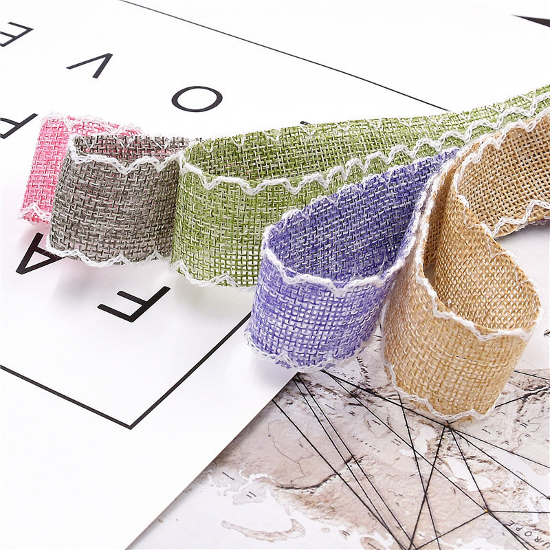 25mm*10y Burlap Ribbon Rolls Weave Edge 2.5cm Burlap Trim By The Yard