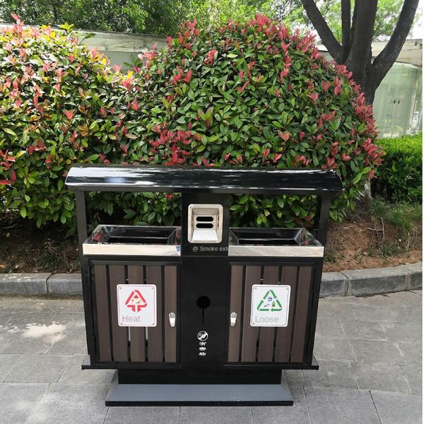 Outdoor 4 Compartment Trash Can Stainless Steel Trash Can For Street Park