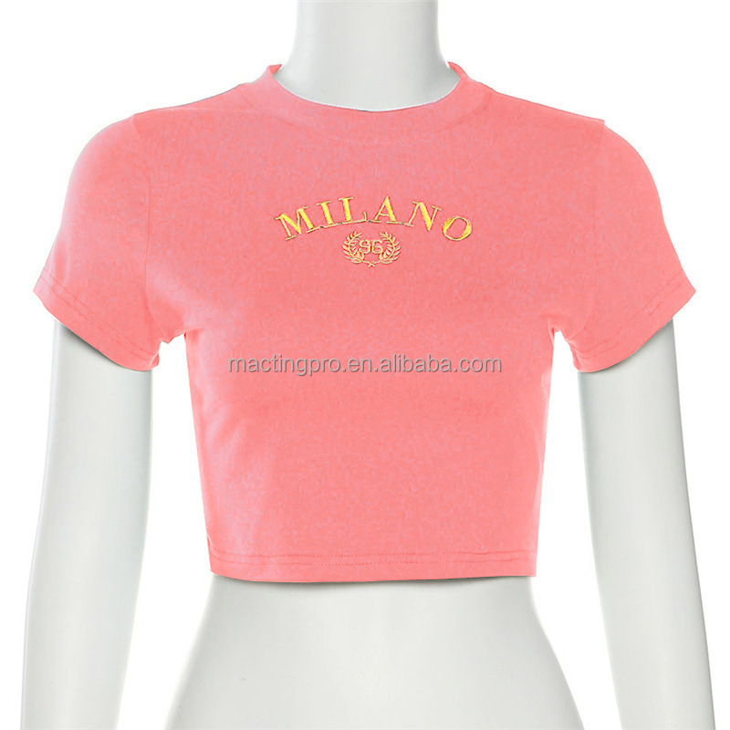 2024 Custom Embroidery Letter Logo Crop Top Baby Tees Women Y2k Tight Tshirt