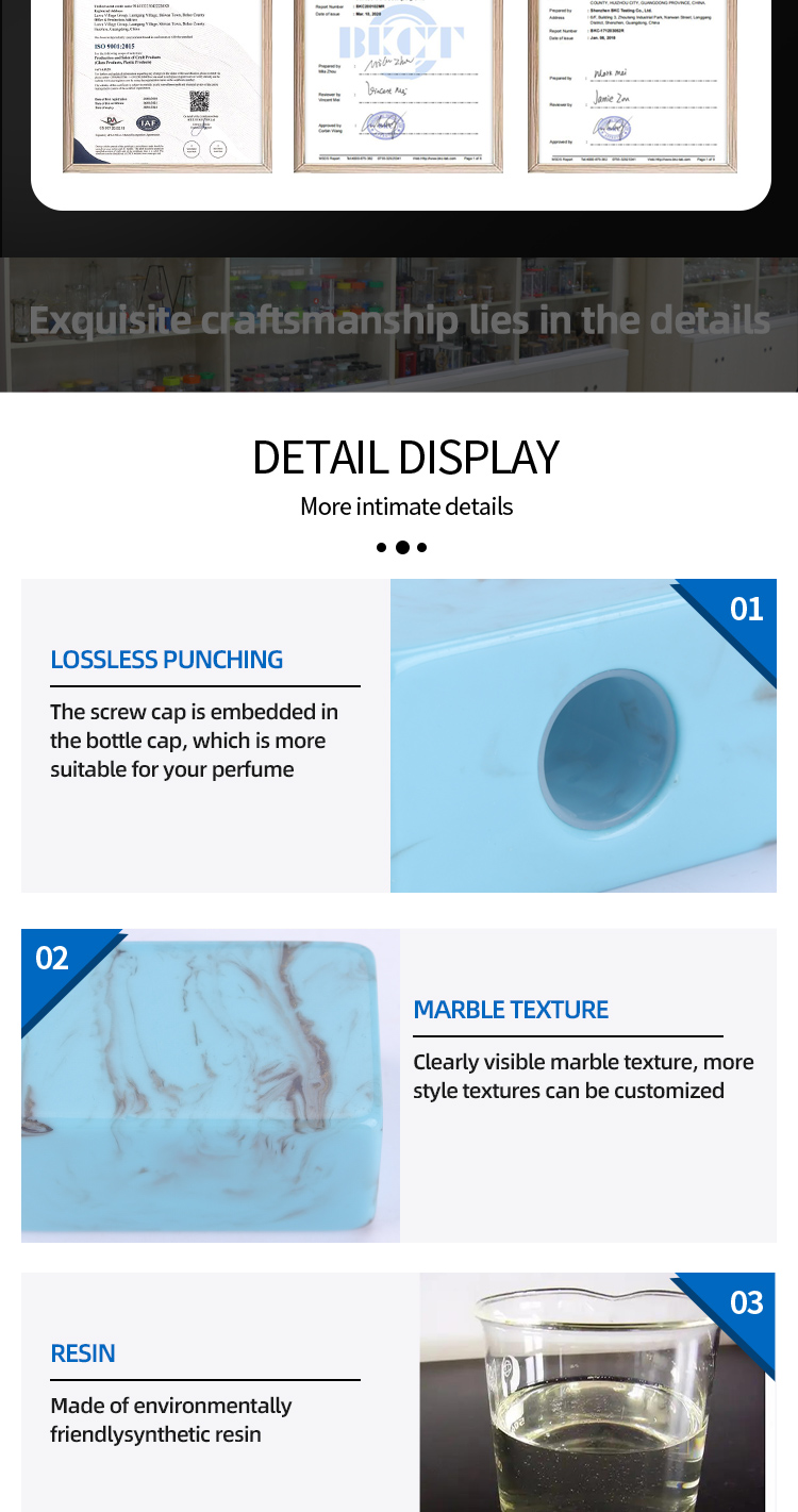 Blue Luxury Marble Perfume Bottle Cap 70g Custom Logo