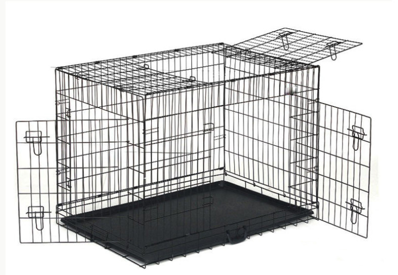 48'' Black Powder Coated Wire Mesh Small Size Dog Kennel with ABS Plastic Tray with One door/Two door/Three door
