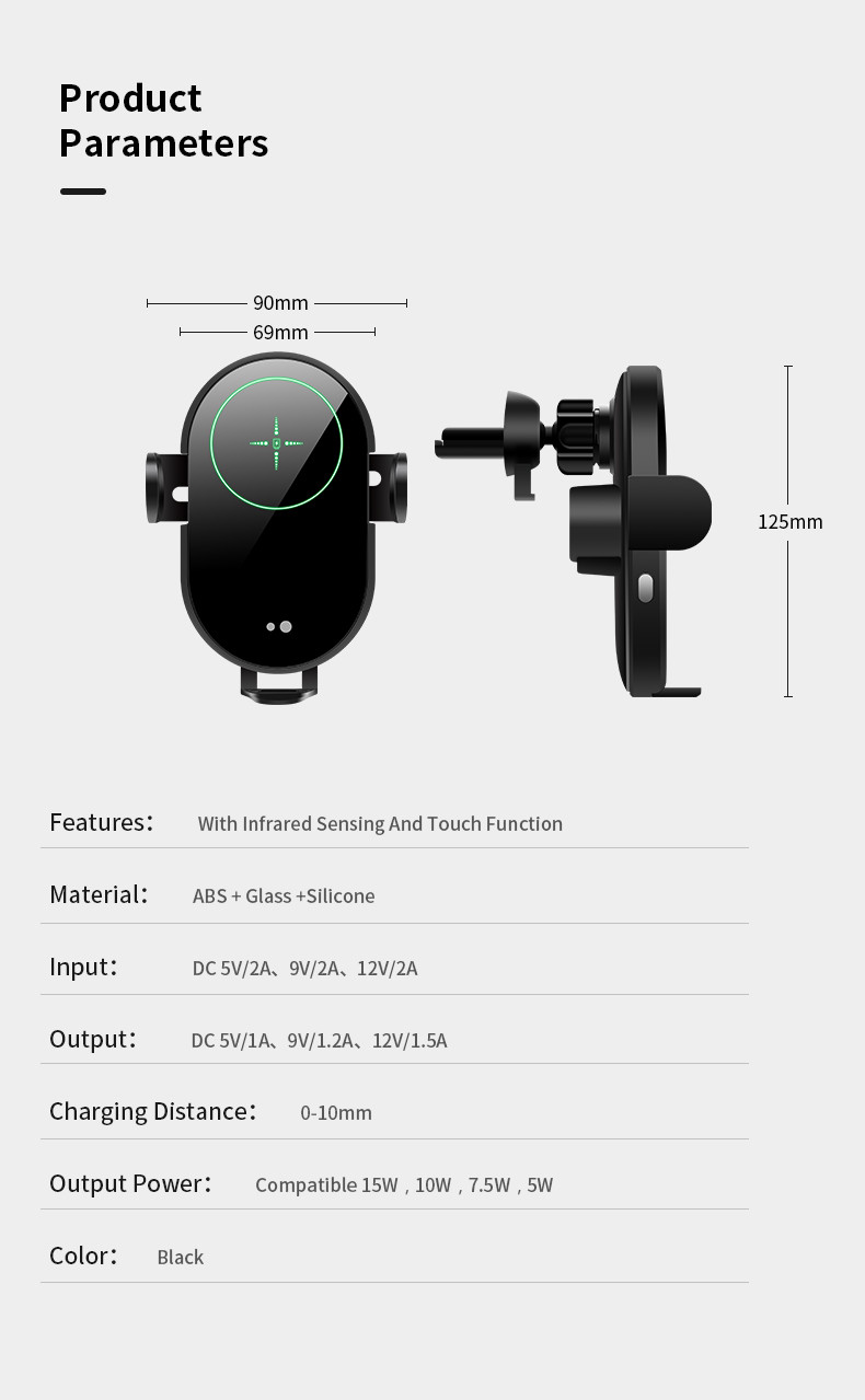 15W Wireless Car Charger Adapter Mobile Phone Holder Air Vent Mount Suction Qi Charge