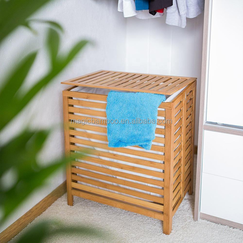 Foldable Bamboo Bathroom Rattan Storage Laundry Hamper Clothes Basket