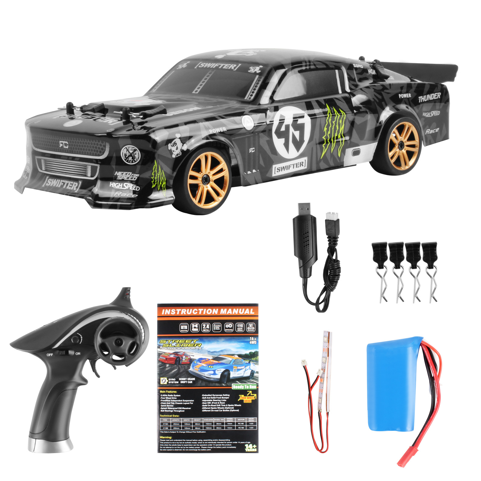 1/18 Four-Wheel Drive Plastic Remote Control Car 2.4G for Children RC Racing Electric Toy