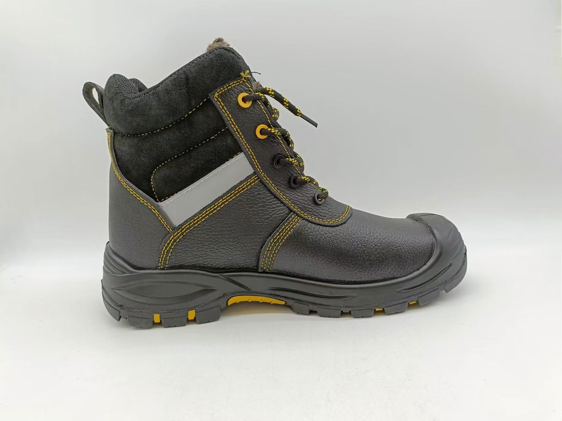Slip Resistant Winter Insulated Work Boots Brown Leather Steel Toe Shoes For Men
