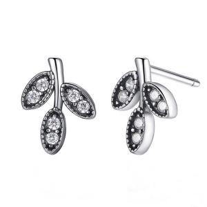 China Sterling Silver Pave Cubic Zircon Leaves Stud Earrings (E12281) wholesale