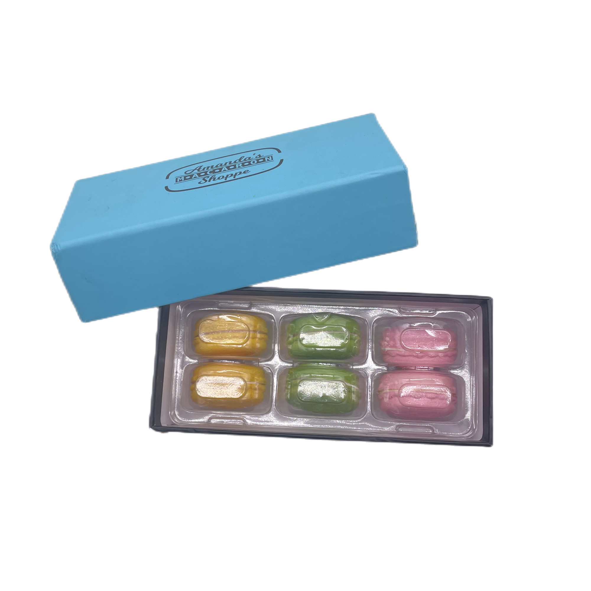 Blue 6pcs Paper Macaron Packaging Box Kraft Paper With Plastic Inner Tray