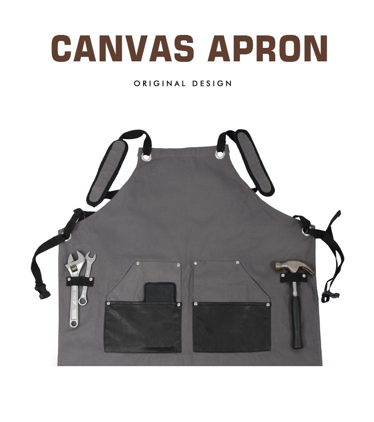 Work Waxed Canvas Chef Apron , Heavy Duty Canvas Work Apron Adjustable Straps
